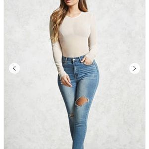 Cream mesh body suit